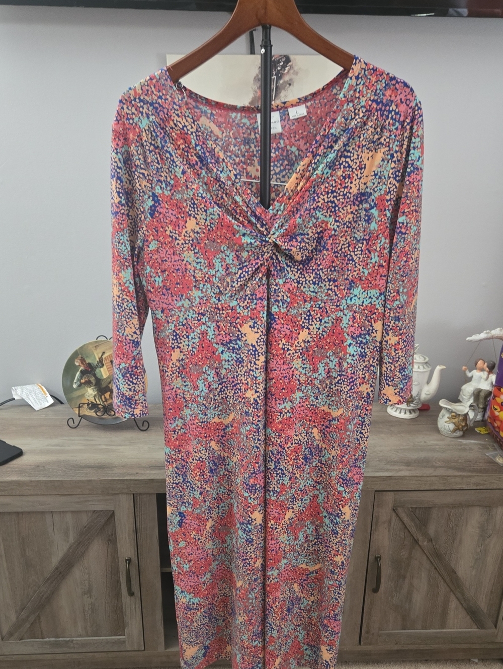 Emma James Coral Multi Print Knot-Front Maxi Dress